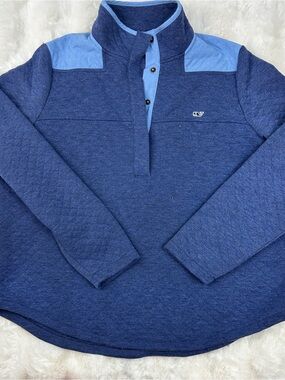 Vineyard Vines Navy Heathered Logo Tee with Light Blue Trim